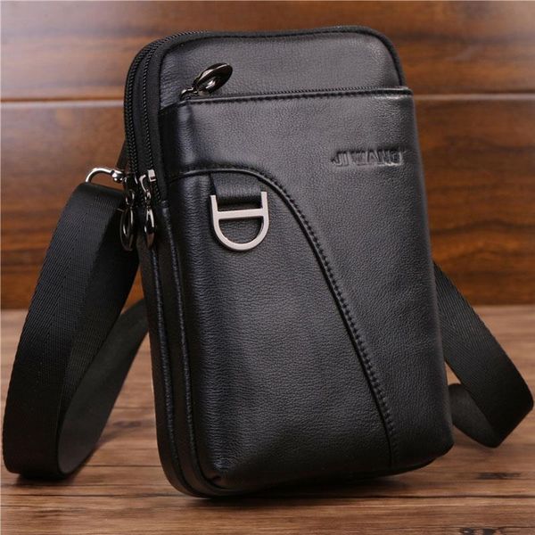 

men's crossbody shoulder waist bag genuine leather fashion cell mobile phone case messenger bag men belt fanny hook pack