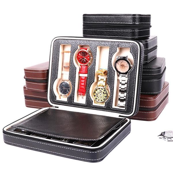 

watch boxes & cases 2/4/8 slots luxury fashion men leather box holder for watches 0908-01, Black;blue