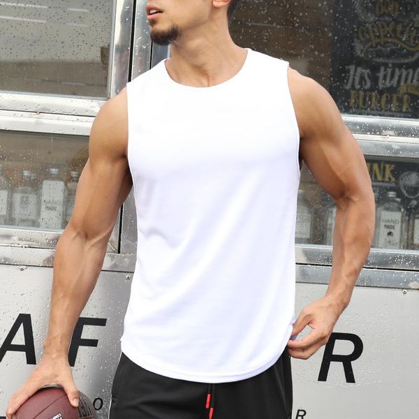 

men' tank 2021 solid color quick-drying vest running training fitness leisure breathable sports o neck sleeveless, White;black