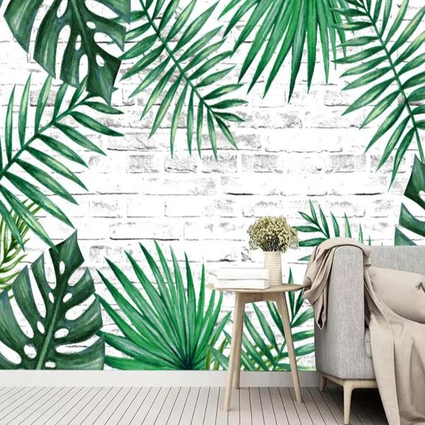 

wallpapers drop custom large 3d wallpaper mural nordic simple brick wall green banana leaf decoration
