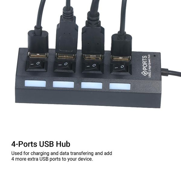 

hubs 4-ports usb hub high speed data transfer usb2.0 charging splitter with separated on/off switch led indicator for lapcomputer