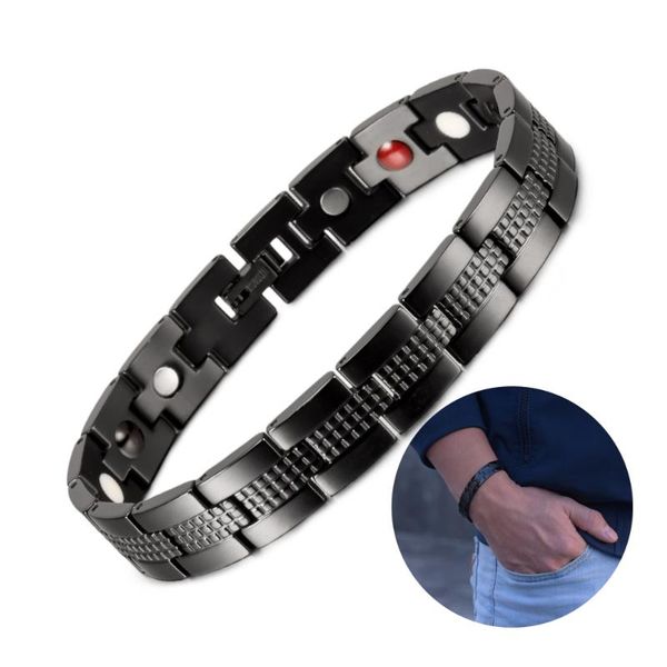 

link, chain black titanium bracelet homme 21.5cm anti-allergy therapy magnetic benefits energy health hand men's