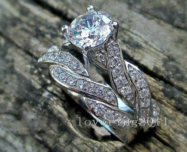 

wedding rings wish women fashion jewelry 10kt white gold filled cz zirconia simulated stones bridal pair ring gift, Slivery;golden