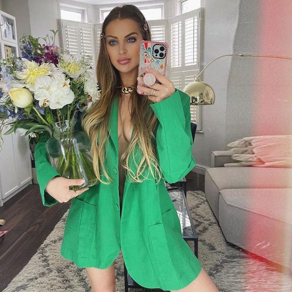 

women's suits & blazers green linen blazer jacket women casual turn down collar long sleeve single breasted streetwear vintage office w, White;black