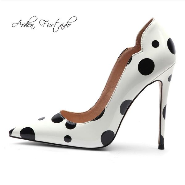 

dress shoes arden furtado summer fashion women's pointed toe stilettos heels slip-on party personality polka dot 44 45, Black