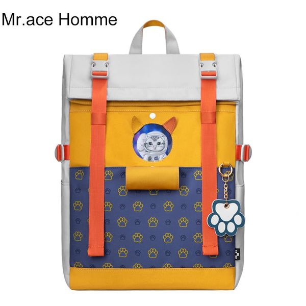 

backpack yellow cat cute print women large 15.6inch lapfor girl kawaii waterproof college bag boy travel bagback