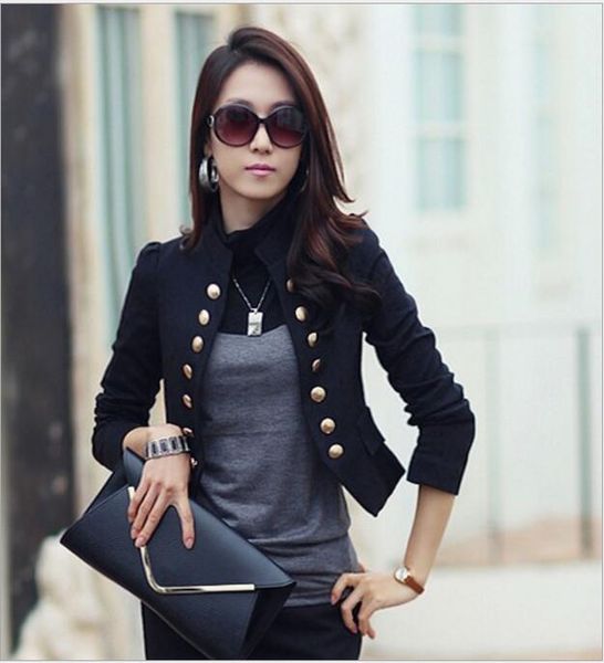 

women's jackets spring autumn clothes short coat women fashion double-breasted cardigan long sleeve slim suit jacket, Black;brown