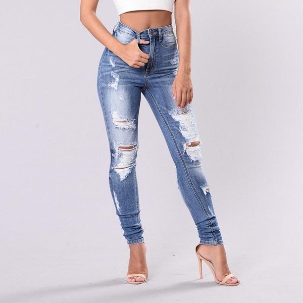

women's jeans 2021 spring fashion high waist mom female stretch ripped for women skinny woman plus size pencil pants, Blue