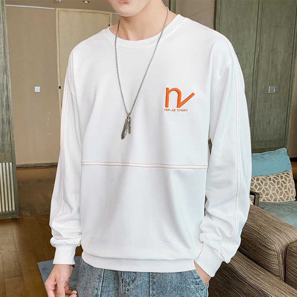 

2021 spring and autumn korean men's round neck long sleeve sweater trend fashion brand bottom shirt, Black