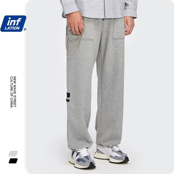

inf men's wear | autumn and winter new fashion brand plush simple collage loose casual drawstring knitted guard pants, White;black