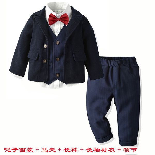 

2021 new boy baby suit jar shirt pants collar five-piece large children's banquet dress, White