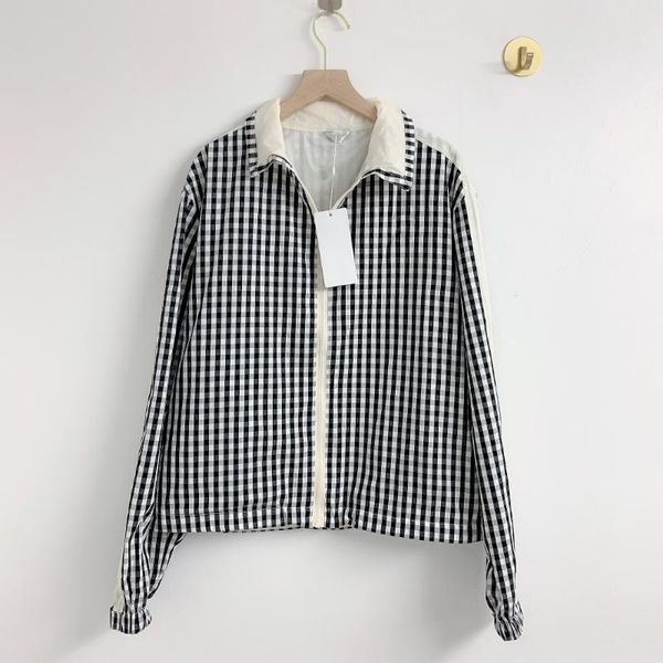 

women's jackets 2021 spring and summer brand fashion casual classic black white plaid color blocking jacket women, Black;brown