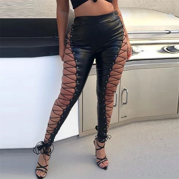 

xqy1712 large women's pants fashion zipper strap chicken eye pu, Black;gray