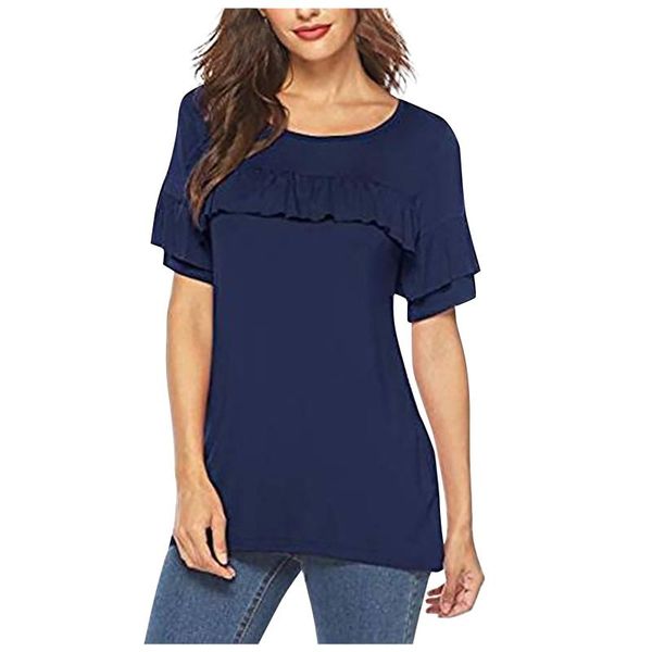 

women's t-shirt harajuku ruffled t-shirts oversized loose fit solid color femme casual round neck short sleeves t shirt clothes, White