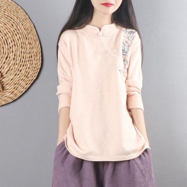 

knitted retro blouse women autumn ladies chinese slim fit shirts new year chinese style clothing women sweater 11672, Red