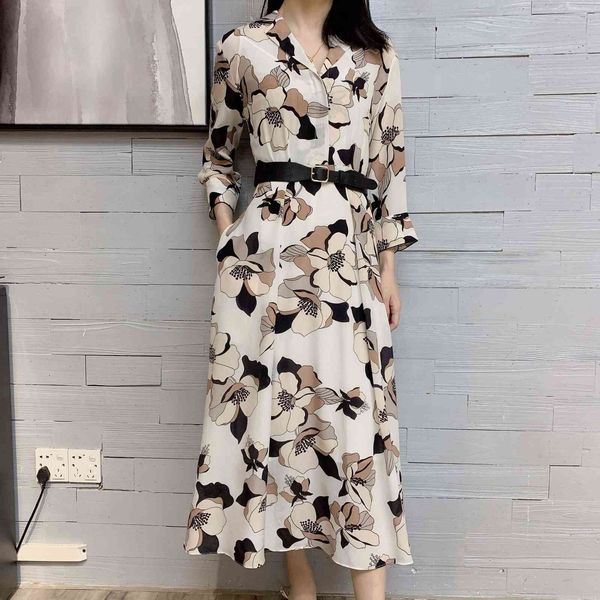 

dress summer spring autumn women's fashion silk flower print classic long sleeve wear, White;black