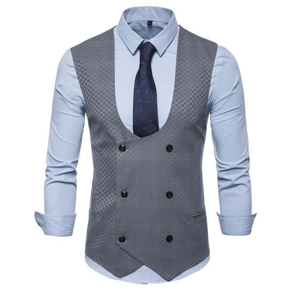 

men's solid color vest back pattern casual u-neck double breasted suit wedding mj137 vests, Black;white
