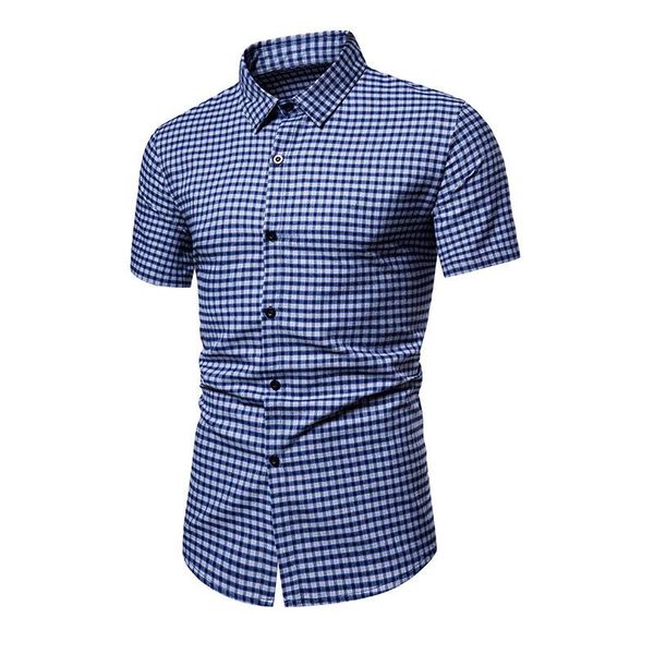 

summer men's plaid shirt fashion business casual short-sleeved daily lapel cotton male boutique shirts, White;black
