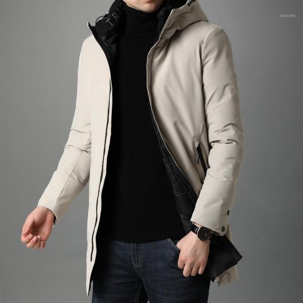 

men's down & parkas grade brand casual fashion winter white parka long men windbreaker with hooded jacket korean coats clothing1 5i9u, Black