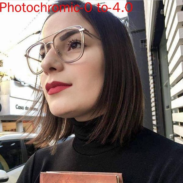 

fashion sunglasses frames -1.0 to -6.0 pochromic myopia prescription glasses women men upscale alloy frame spectacles for shortsighted with, Black