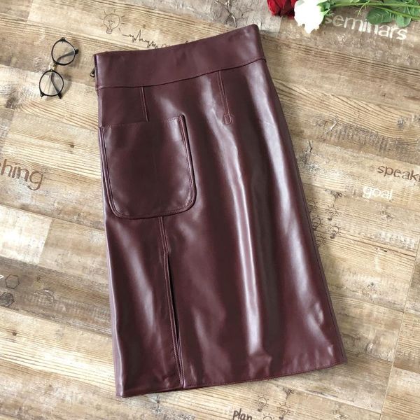 

skirts 2021 womens sheepskin skirt black high waist hip stylish slim midi