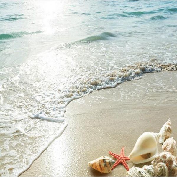 

shuhiko custom large-scale mural pvc floor summer beach shell 3d thick waterproof and wear-resistant stickers wallpapers