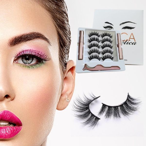

wholesale 3d lashes faux mink magnetic mashes with eyeliner 5 pairs eyelashes false1