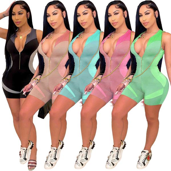 

designer women jumpsuits 2021 fashion slim print sleeveless one-piece shorts v-neck club wear rompers, Black;white