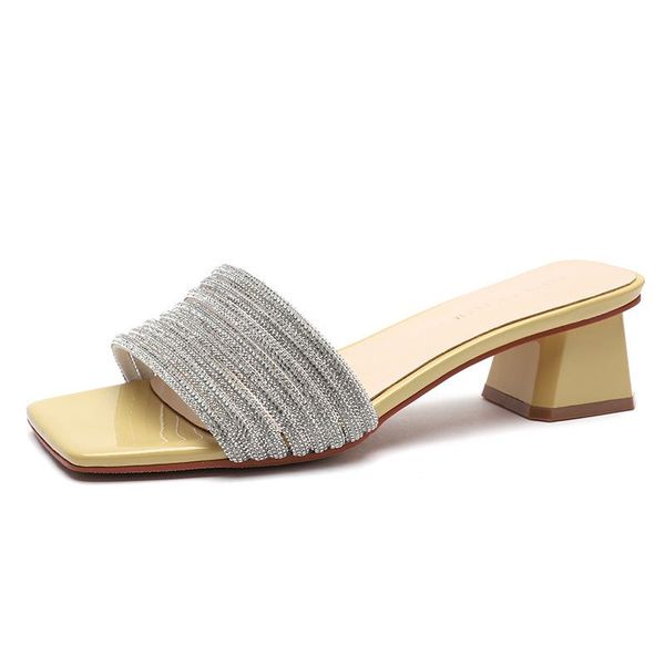 

sandals high heels elegant slippers women summer shoes woman square low, Black