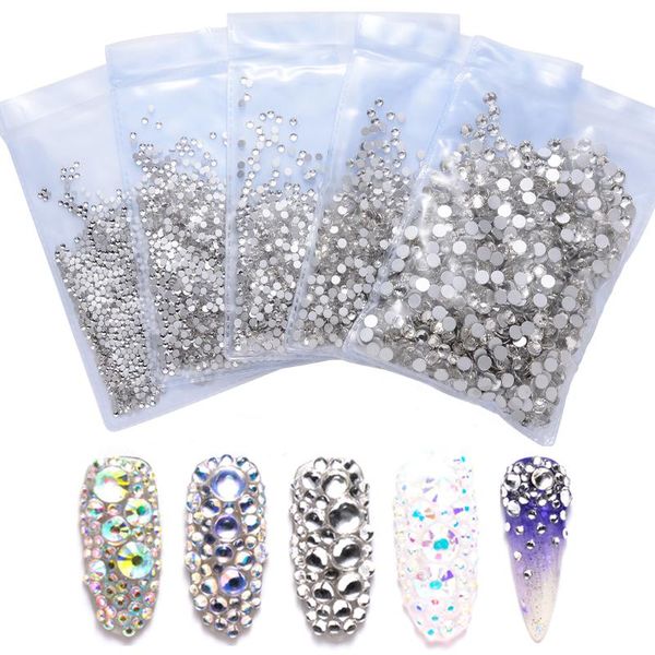 

nail art decorations 1440pcs glass rhinestones crystals shinny charm flat-back ab non fix 3d gem stones, Silver;gold
