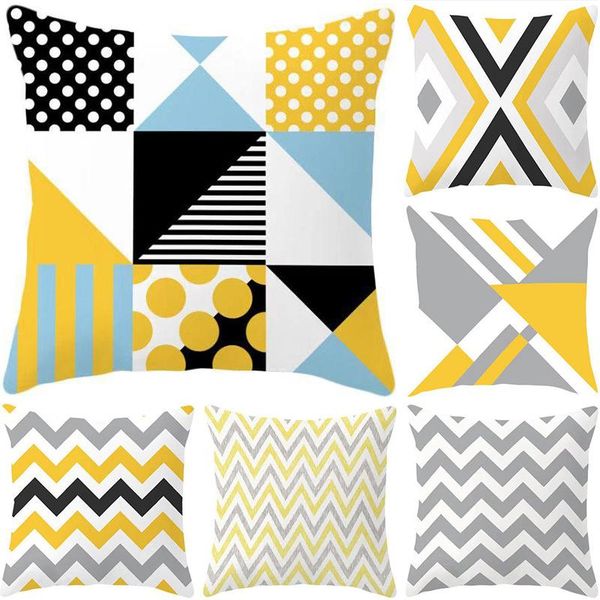 

cushion/decorative pillow 45x45cm yellow striped pillowcase geometric throw cushion cover printing case bedroom office