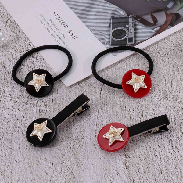 

barrettes hairpin five pointed star hair rope pin ornament set head ring duckbill clip pin korean, Golden;silver