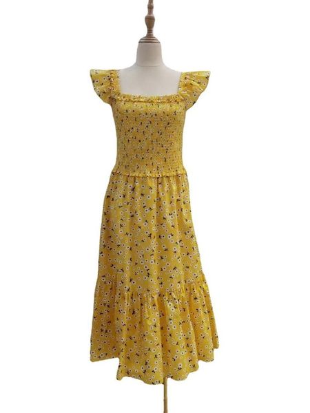 

casual dresses cotton yellow fresh flower lotus leaf sleeve women, Black;gray