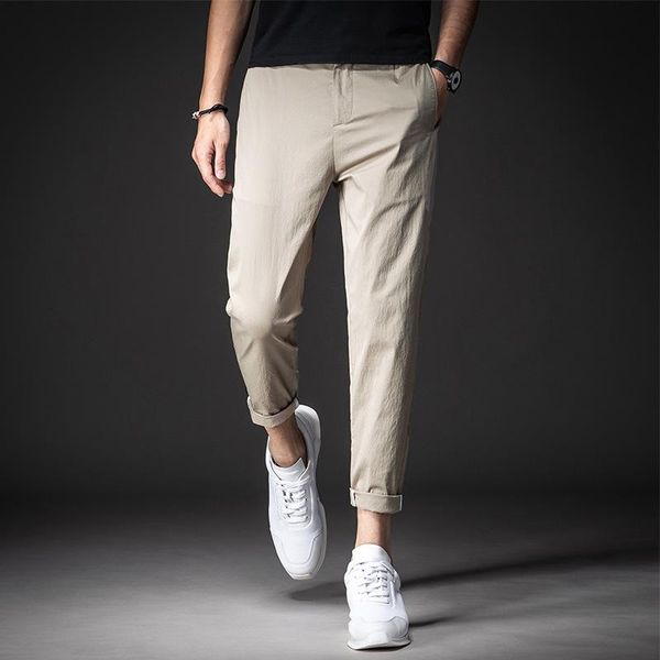 

men's pants casual summer thin korean youth slim 9 capris fashion trend breathable stretch, Black