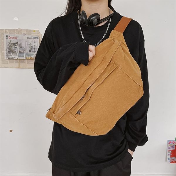 

casual solid fanny pack waist bag large capacity crossbody chest bags waist pack hip hop canvas belt bag phone pack purse 220112