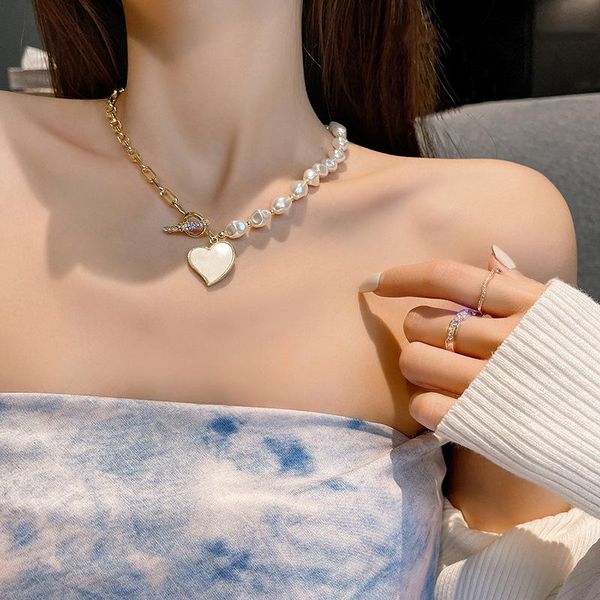 

pendant necklaces fashion design love pearl necklace trendy charm women's neck chain clavicle classic round party jewelry, Silver