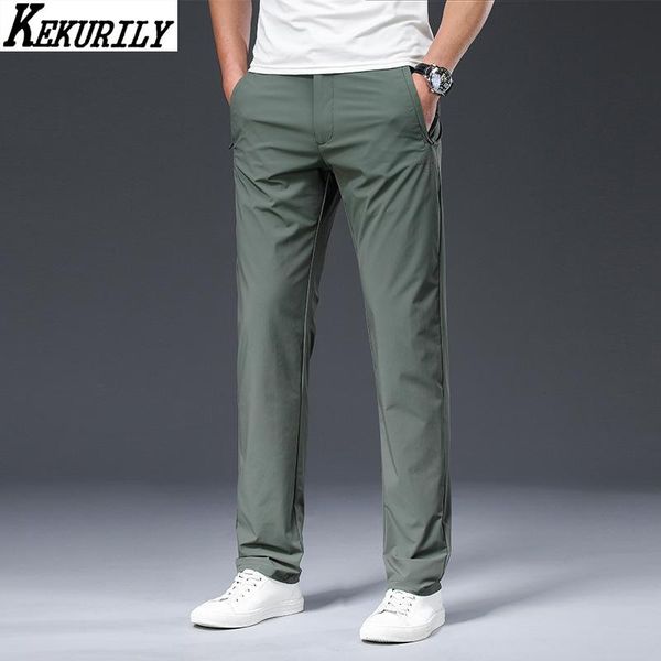 

summer thin straight pants men casual long trousers male plus size stretch loose quick-drying pant clothing men's, Black