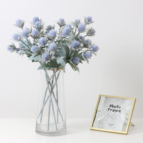 

decorative flowers & wreaths 5pcs lot artificial flocking eryngium flore home decor wedding bouquet fake flower simulation green plant