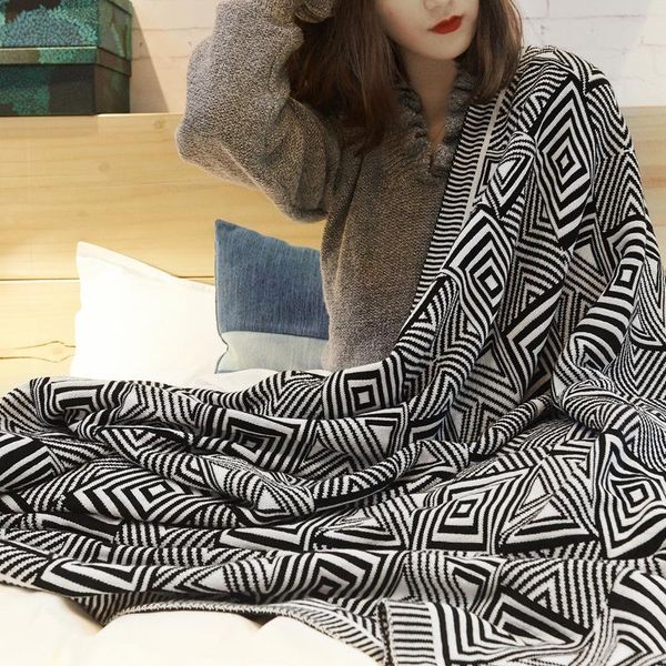 

blankets blanket cotton geometric yarn seasons sofa leisure soft fashion comfortable plaid keep warm portable