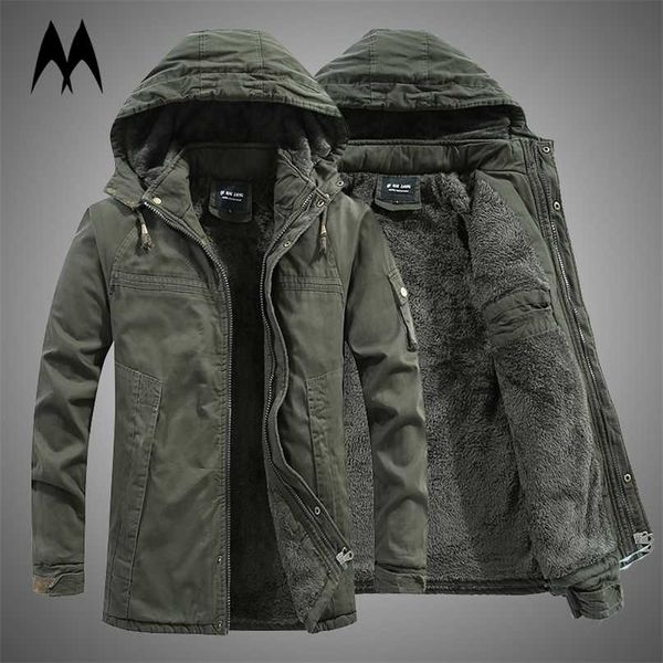 Winter Parkas Männer Mit Kapuze Dicke Fleecejacken Hut Abnehmbarer Mantel Männer Casual Loose Parka Jacke Militärische Outdoor-Mäntel 211204