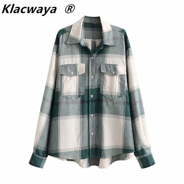 

women fashion oversized check asymmetric blouses vintage long sleeve pockets side vents female shirts chic 210521, White