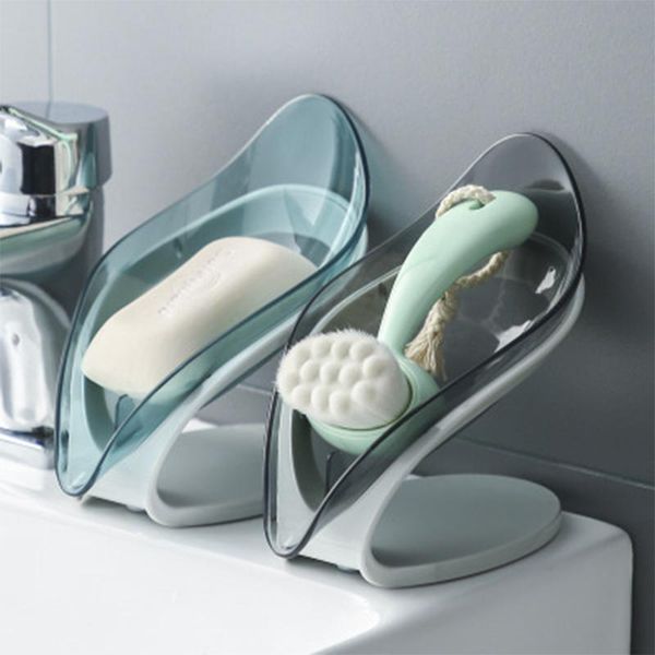 

soap dishes bathroom holder leaf shape box creative kitchen dish storage non-slip drain case container