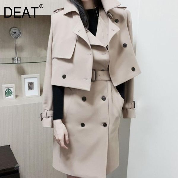

women's trench coats [deat] two piece coat women lapel collar with belt classic wild elegant england solid slim autumn fashion am711 y6, Tan;black