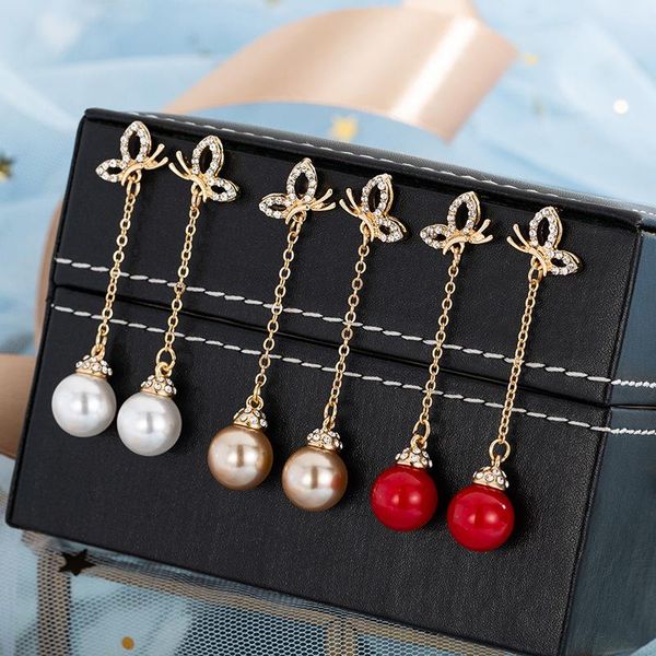 

dangle & chandelier korea temperament simple crystal butterfly and pearl earrings for women girls gift wholesale jewelry 1s888, Silver