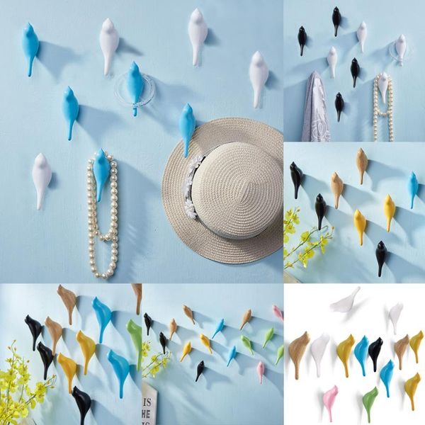 

hooks & rails 3/4/5pcs creative 3d bird resin wood grain wall hanging bedroom door after animal coat hook single hanger