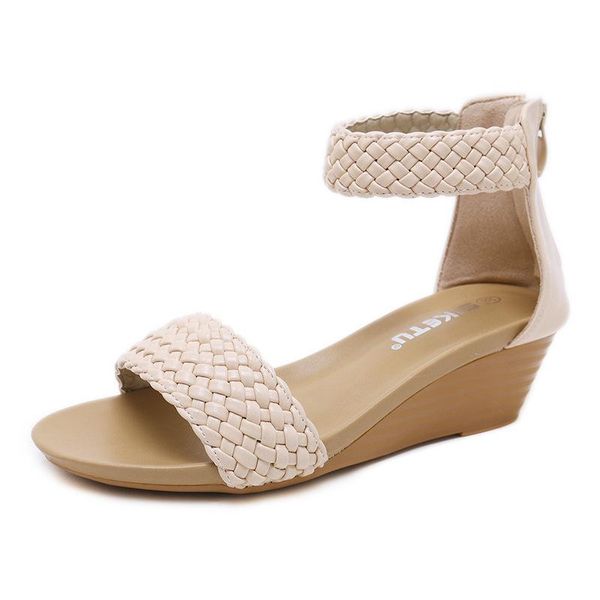 

summer shoes woman weaving wedge leisure lady sandals peep-toe outdoor, Black