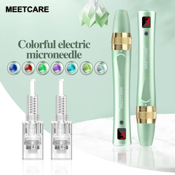 Penna Microneedling elettrica a 7 colori Strumento di bellezza Nano Microneedle wireless Uso domestico Dermapen Strumento professionale per la cura della pelle