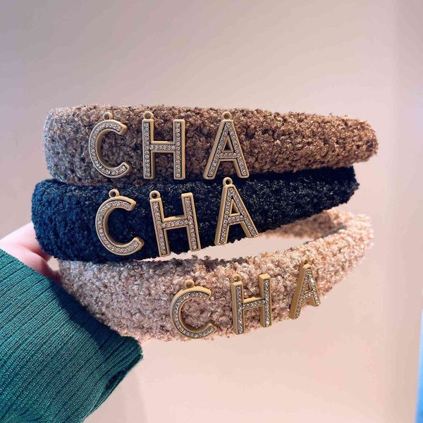 

barrettes hairpin dongdamenfeng ins autumn and winter new ~ korean lamb wool wide version letter c head hoop hair ornament female, Golden;silver