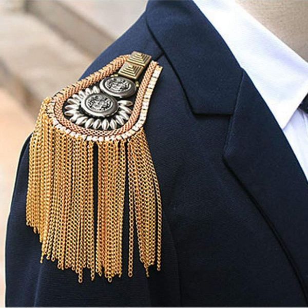 

pins, brooches 1 pc vintage rivet tassels shoulder brooch badge suit epaulette clothes decor women men, Gray