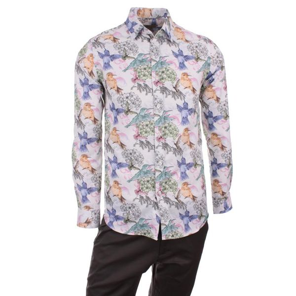 

gentilbay men's birds animals digital printed aqua yellow slimfit long-sleeve sport shirt dpd131 dress shirts, White;black